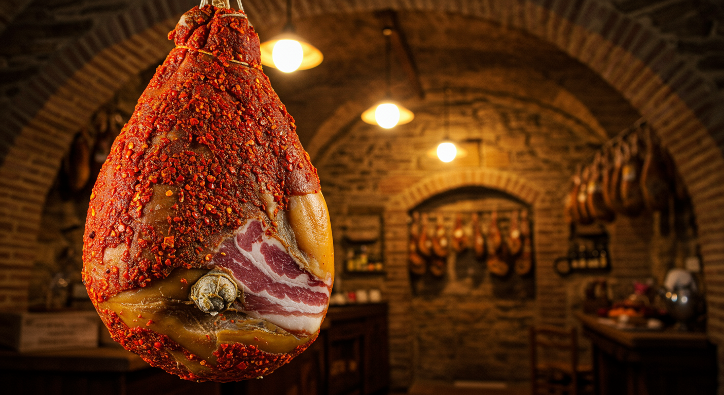 Pancetta di Calabria DOP appesa a stagionare